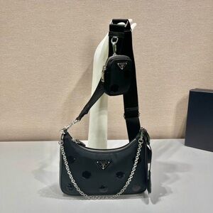 Prada Re-edition 2005 Black Polka Dot Sequin Nylon Bag